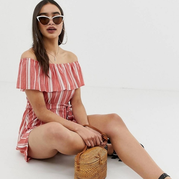 ASOS Design Curve Off-The-Shoulder Pique Stripe Sundress size US 18 (NO BELT!) - Picture 11 of 13